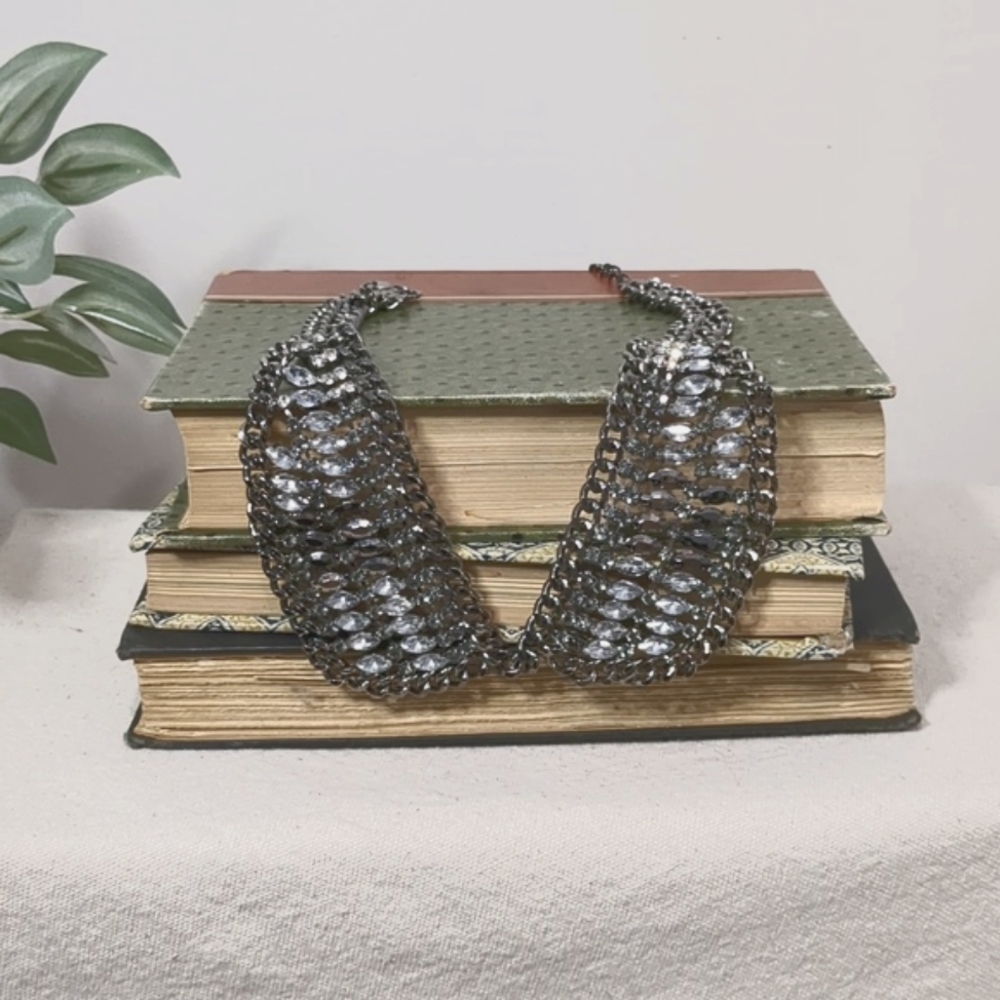 Gunmetal Rhinestone Collar Necklace